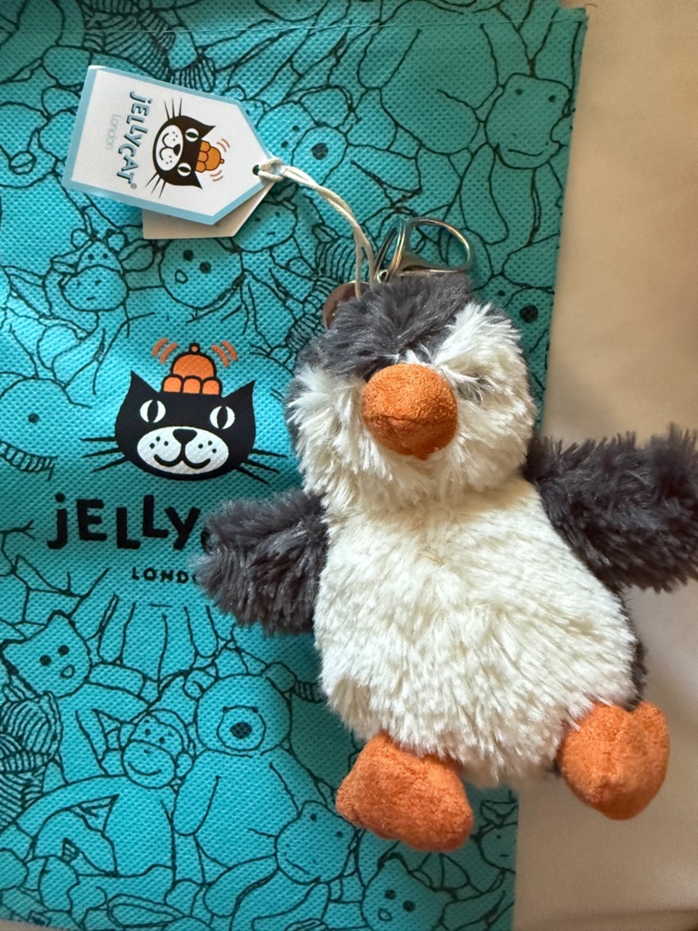 Jellycat Gray, White & Orange Penguin Plush Keyring